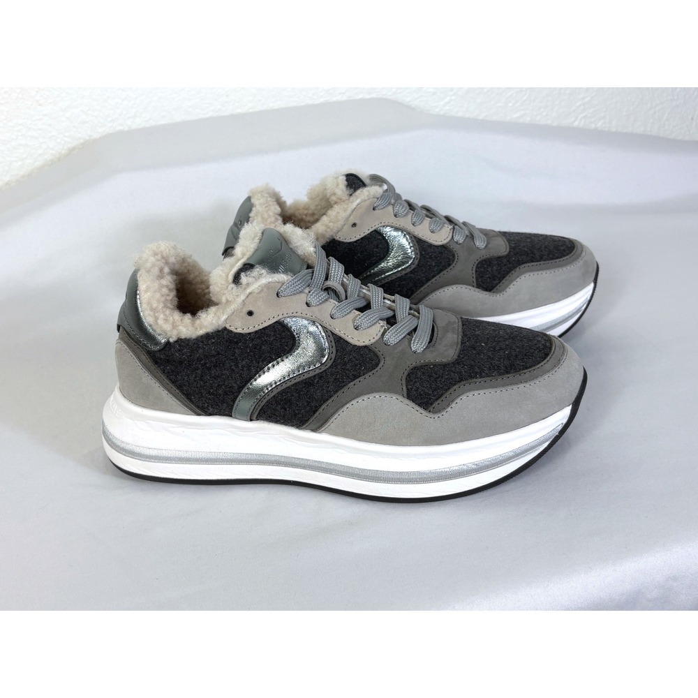 Voile Blanche Melany Shearling Lined Platform Sneakers Size 7.5 Metallic Grey